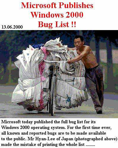 Windows 2000 Bug List