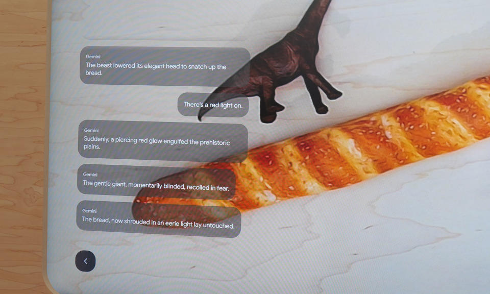 An AI-generated story about a dinosaur and a baguette created by Google's Project Astra