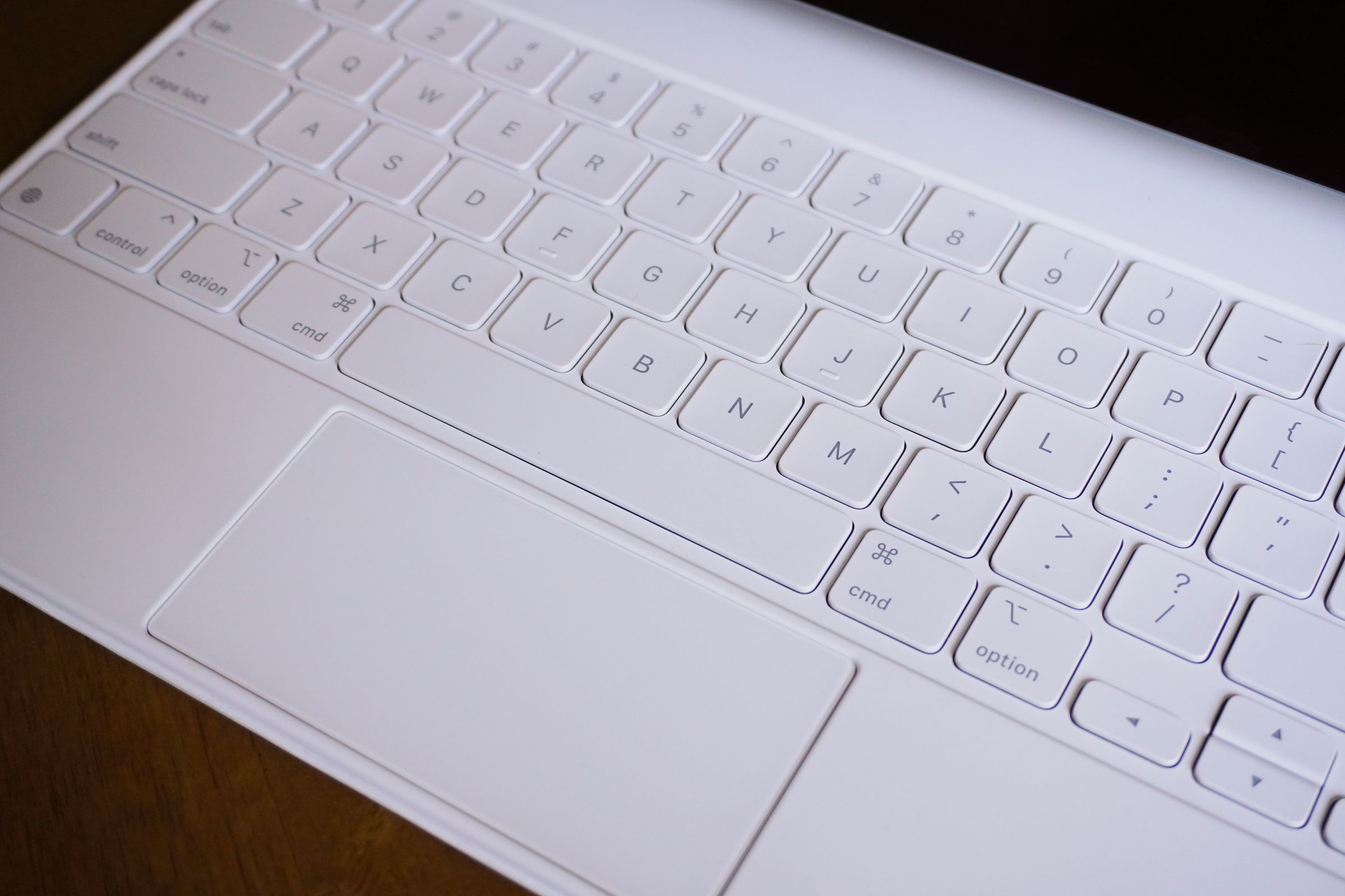 A photo from overhead of the iPad Air’s Magic Keyboard.